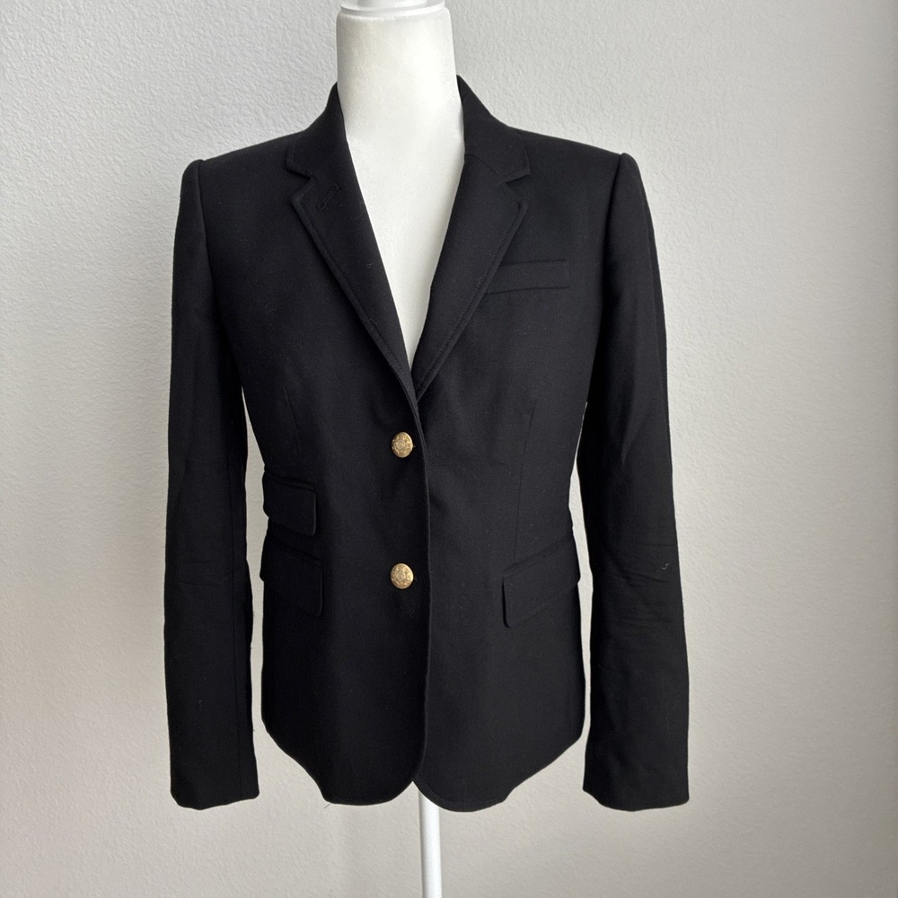 J CREW Womens Schoolboy Blazer Jacket Size 6 Black Gold Buttons Career Office